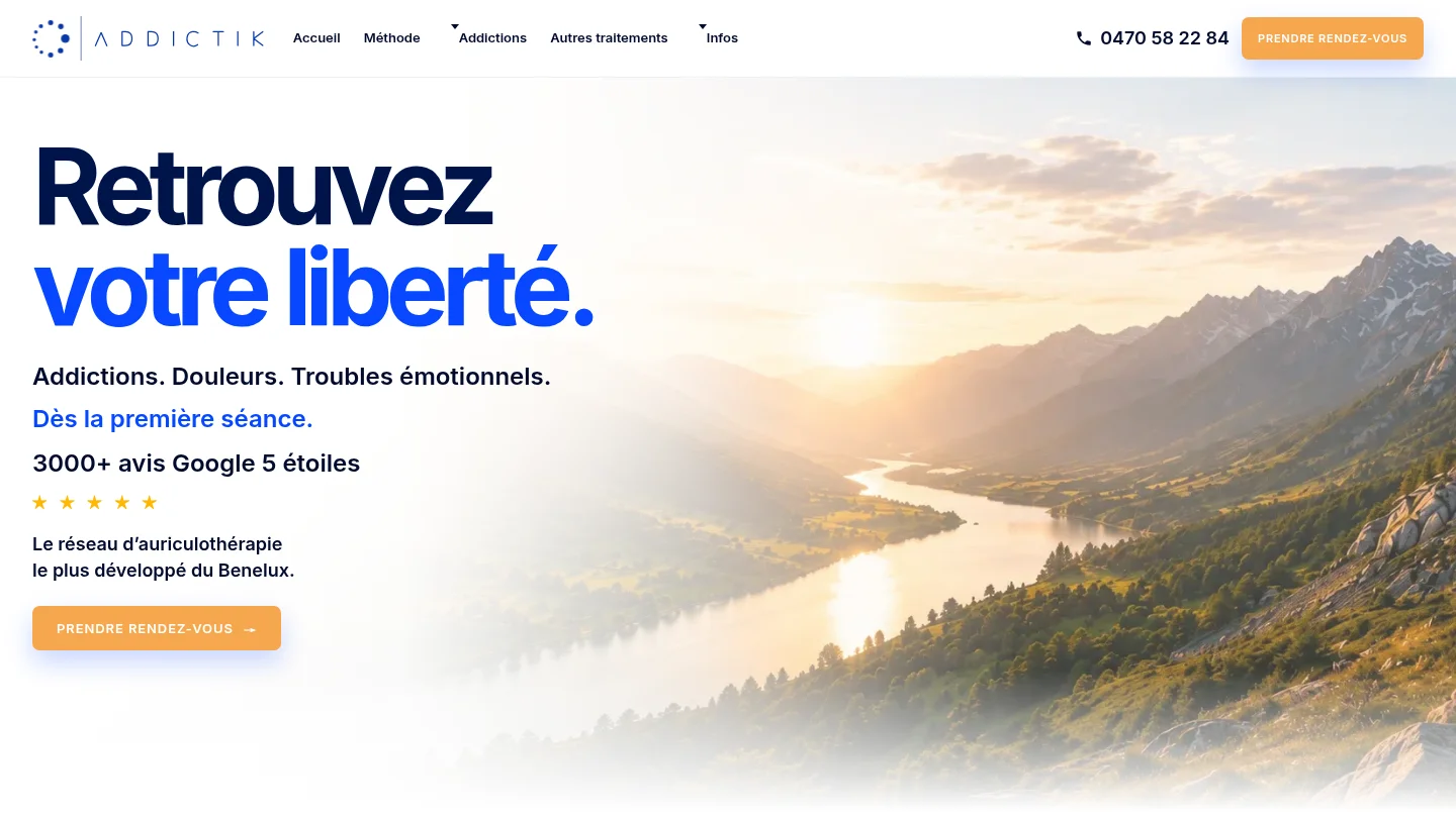 Capture de la page d’accueil de Addictik