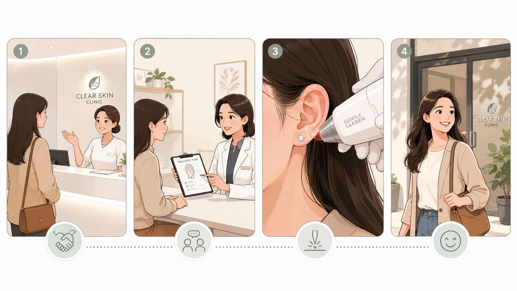 Une infographie illustrant les étapes d'une séance de laser anti-tabac dans une clinique spécialisée pour le patient.