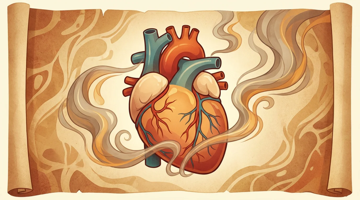Tabac et maladies du cœur : comprendre les risques et agir 1 Illustration d'un cœur humain entouré de fumée de cigarette montrant l'impact du tabac sur le système cardiovasculaire
