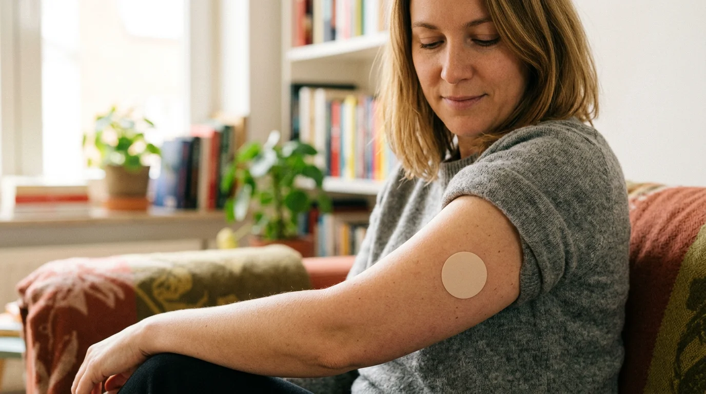Patch transdermique à la nicotine appliqué sur le bras d'une personne