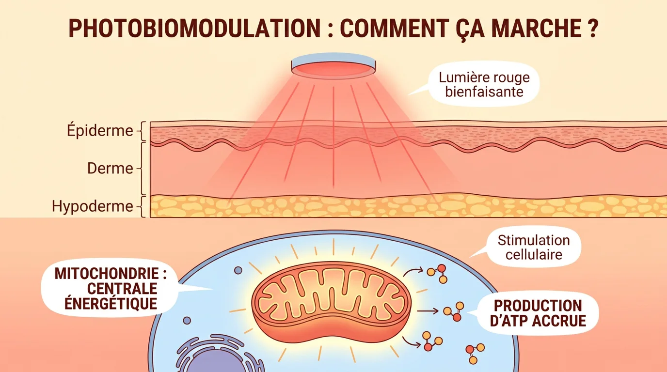 La photobiomodulation : une lumière douce au service du bien-être 1 Schéma illustrant le mécanisme de la photobiomodulation au niveau cellulaire