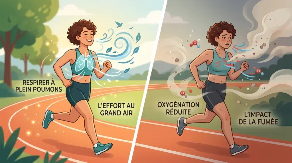 Illustration éditoriale des effets négatifs de la cigarette sur les performances sportives