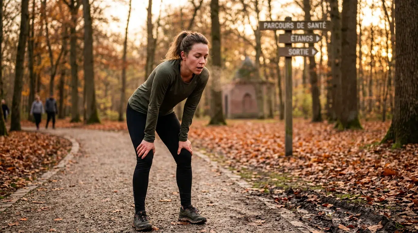 Coureur essoufflé faisant une pause pendant un entraînement en extérieur