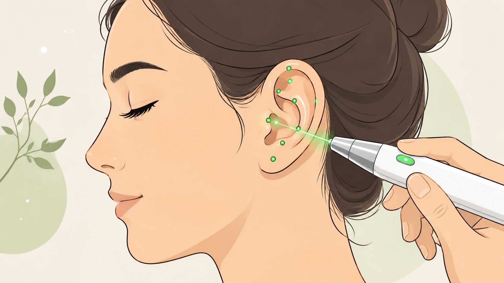 Est-ce que ça vaut son prix pour arrêter de vapoter ? 1 Une femme reçoit un traitement au laser auriculaire pour arrêter de fumer ou de vapoter.