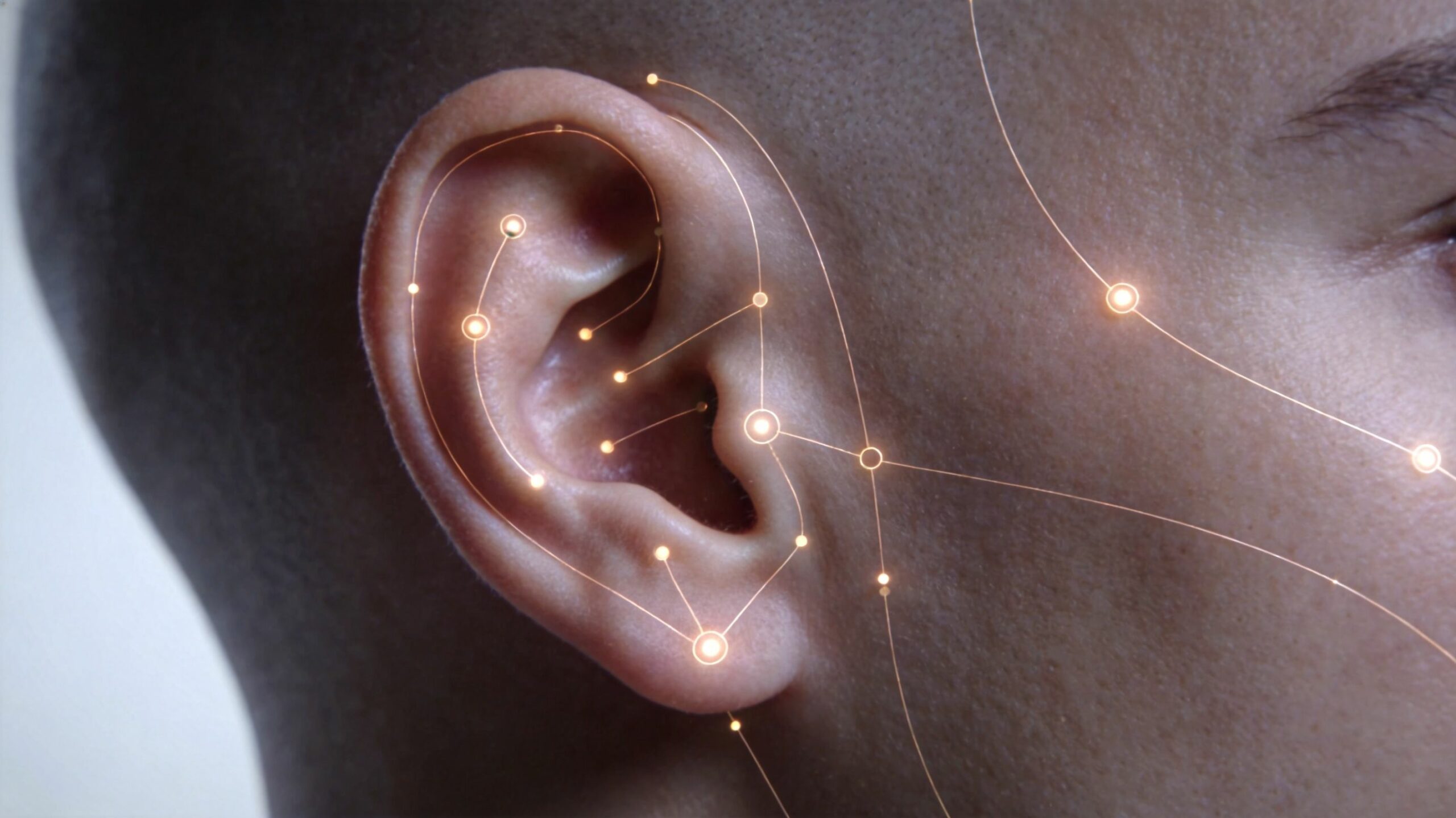 Représentation visuelle des points de pression de l'oreille traités par laser pour le sevrage tabagique.