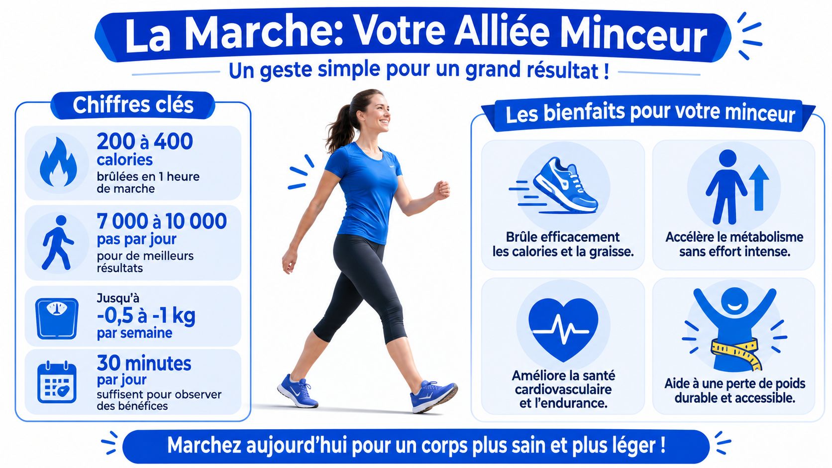 Perdre du poids en marchant: astuces et programme 2026 2 Infographie illustrant les bénéfices de la marche pour perdre du poids et améliorer sa santé physique.