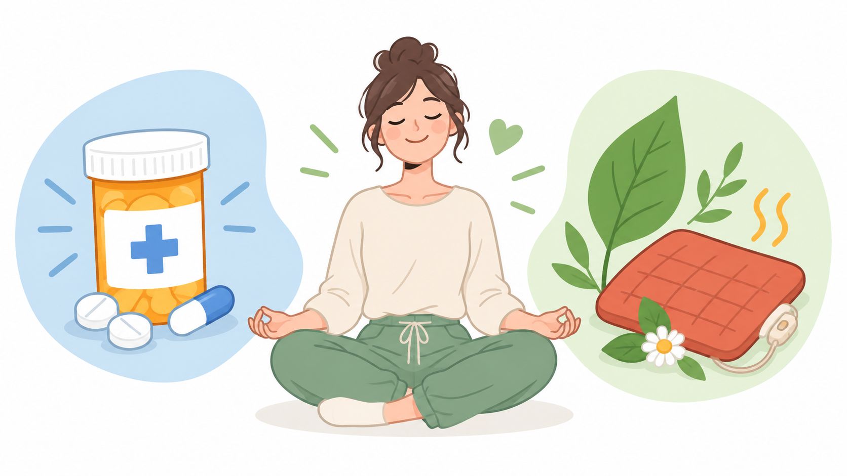 Une jeune femme pratique la méditation pour soulager ses douleurs dorsales via des traitements médicaux et naturels.